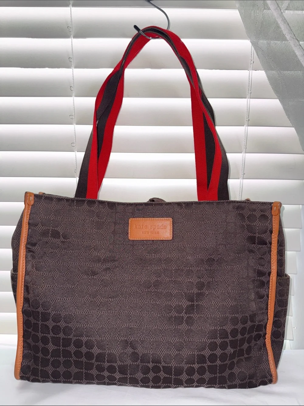 kate spade Brown Tote with Red and Black Straps